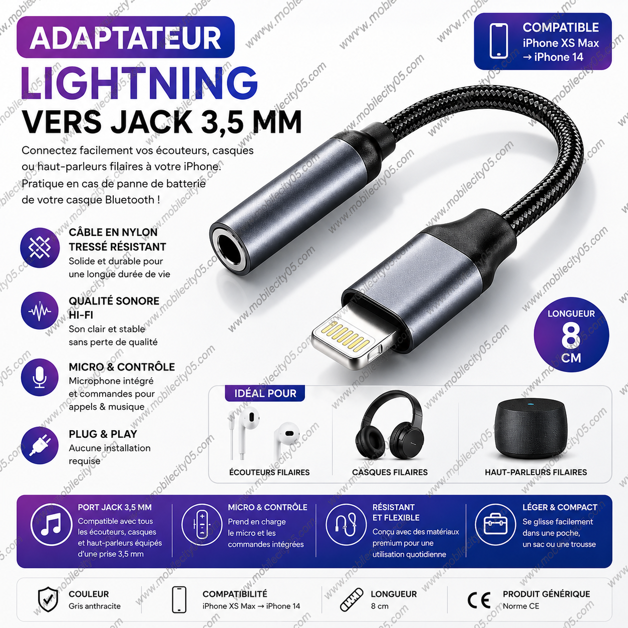Adaptateur Lightning vers Jack 3,5 mm