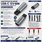 Adaptateur de rasoir USB-C 15V HQ8505 – pour Philips Norelco OneBlade Pro QP6520 QP6530 QP6510