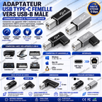 Adaptateur USB Type-C femelle vers USB-B mâle – Convertisseur haute vitesse pour imprimante, scanner, piano, contrôleur MIDI