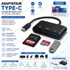 Adaptateur Type-C TF / CF / SD – Lecteur de Carte Mémoire OTG USB-C