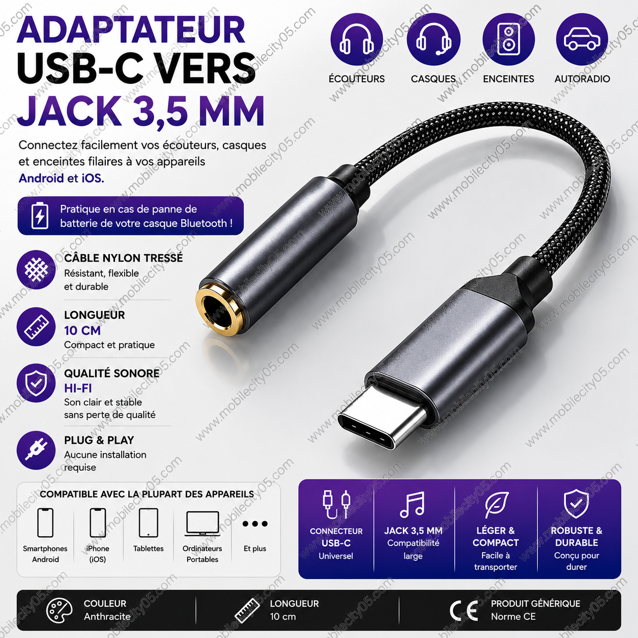 Adaptateur USB-C vers Jack 3,5 mm