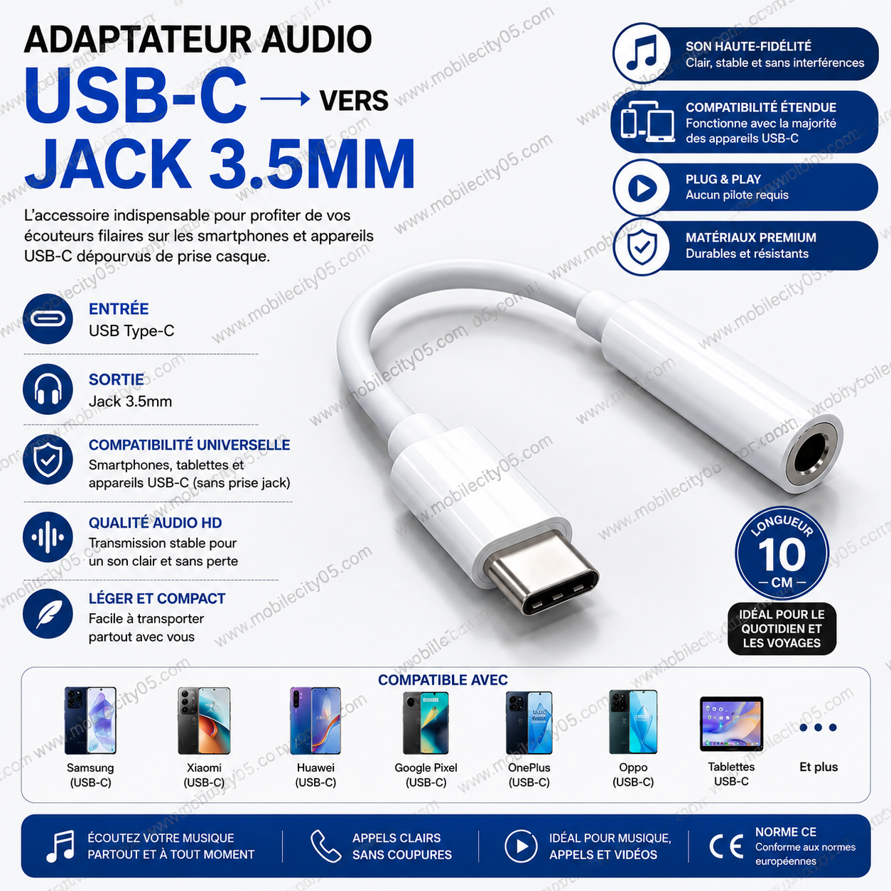 Adaptateur Universel Audio USB-C vers Jack 3.5mm