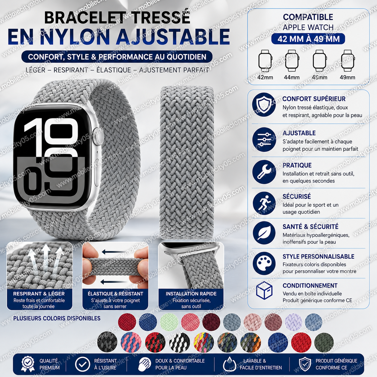 Bracelet Tressé en Nylon ajustable 42-49 mm