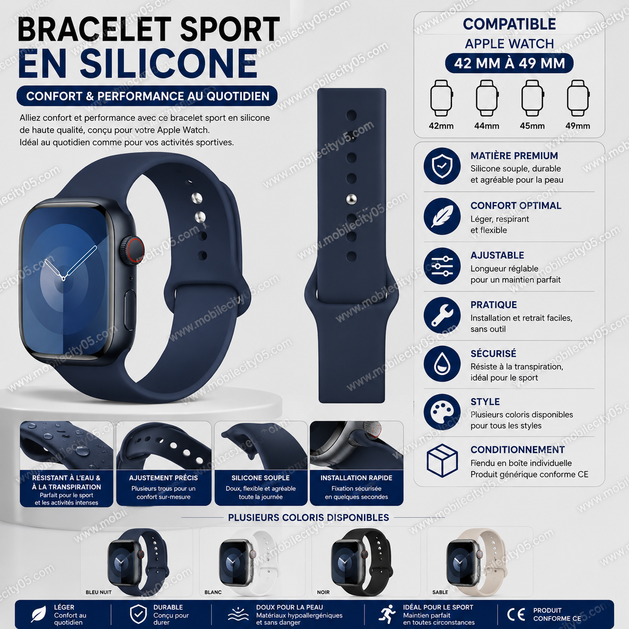 Bracelet Sport en Silicone 42-49 mm