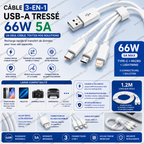 Câble USB-A 3-en-1 Tressé 66W 5A