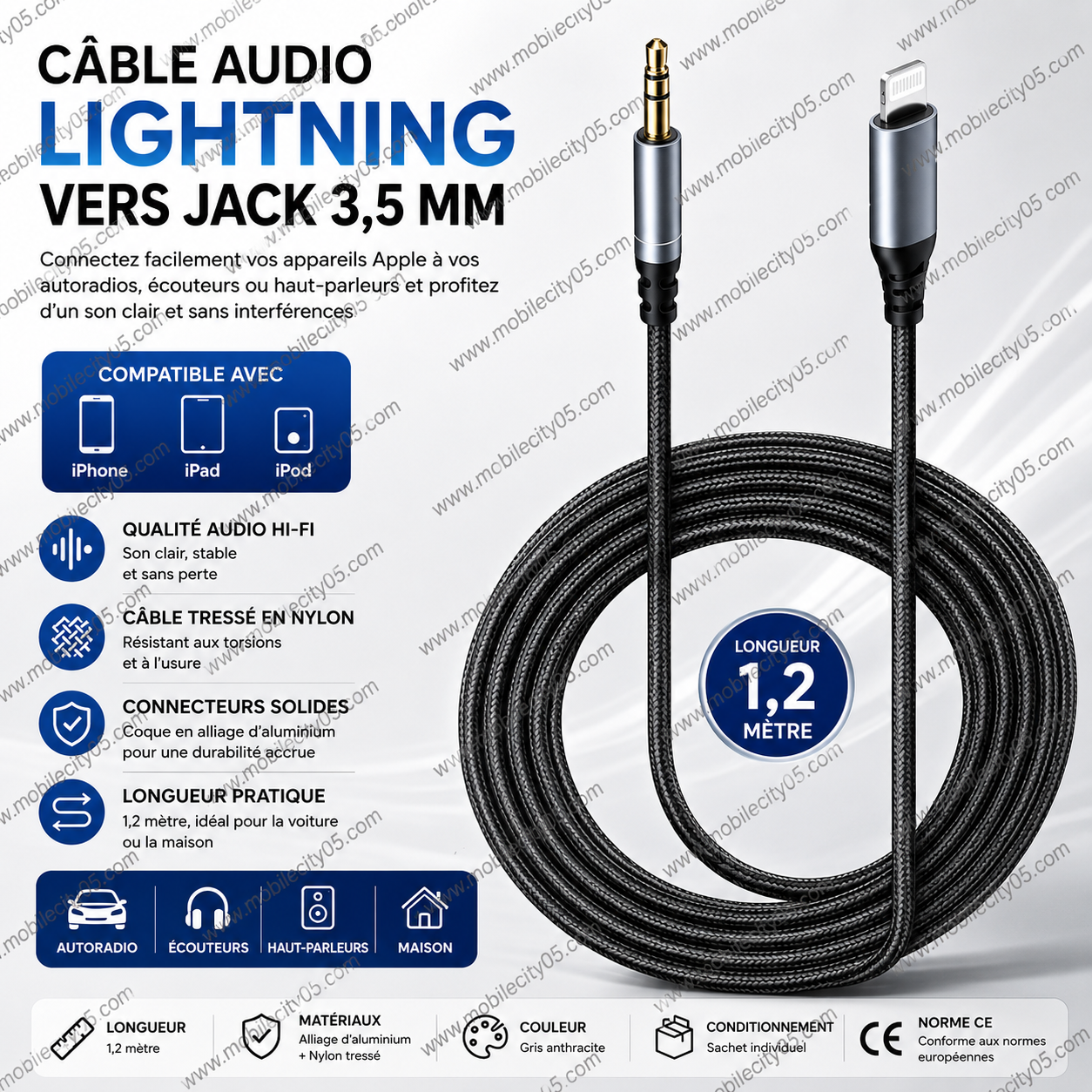 Câble Audio Lightning vers Jack 3,5 mm