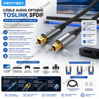 Vention Câble Audio Optique Numérique Toslink SPDIF | Haute Qualité Fibre Optique 1 mètre