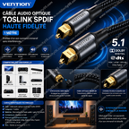 Vention Câble Audio Optique Numérique Toslink SPDIF – 1 mètre
