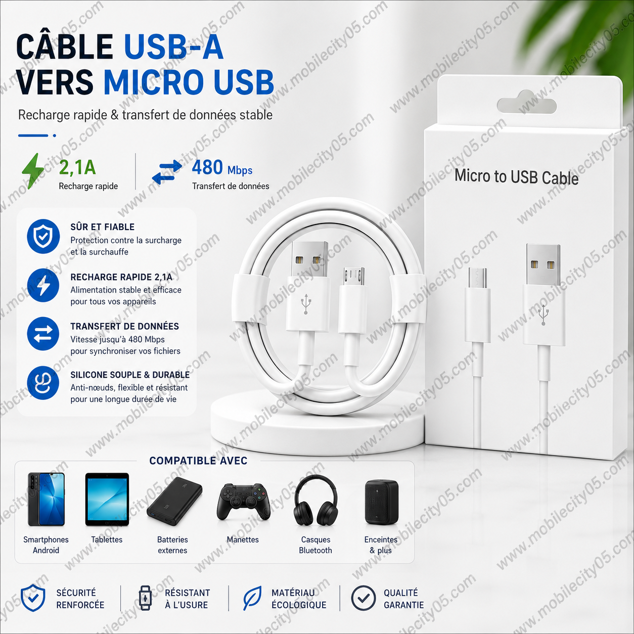 Câble USB-A vers Micro USB