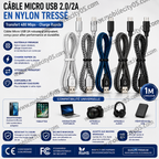 Câble Micro USB 2.0/2A en Nylon Tressé – Transfert 480 Mbps