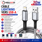 Câble Lightning 30W – Charge Rapide & Transfert de Données