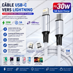 Câble USB-C vers Lightning – 30W 3A