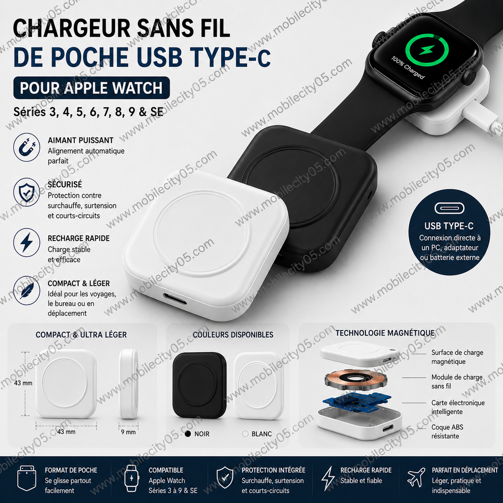 Chargeur Sans Fil USB Type-C de Poche Apple Watch