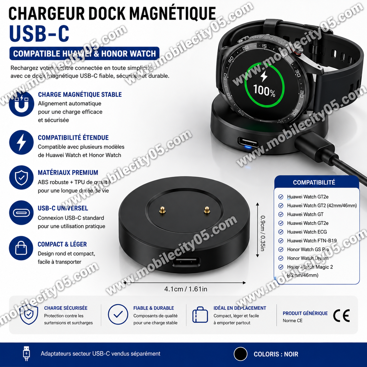 Chargeur Dock Magnétique USB-C – Compatible Huawei & Honor Watch