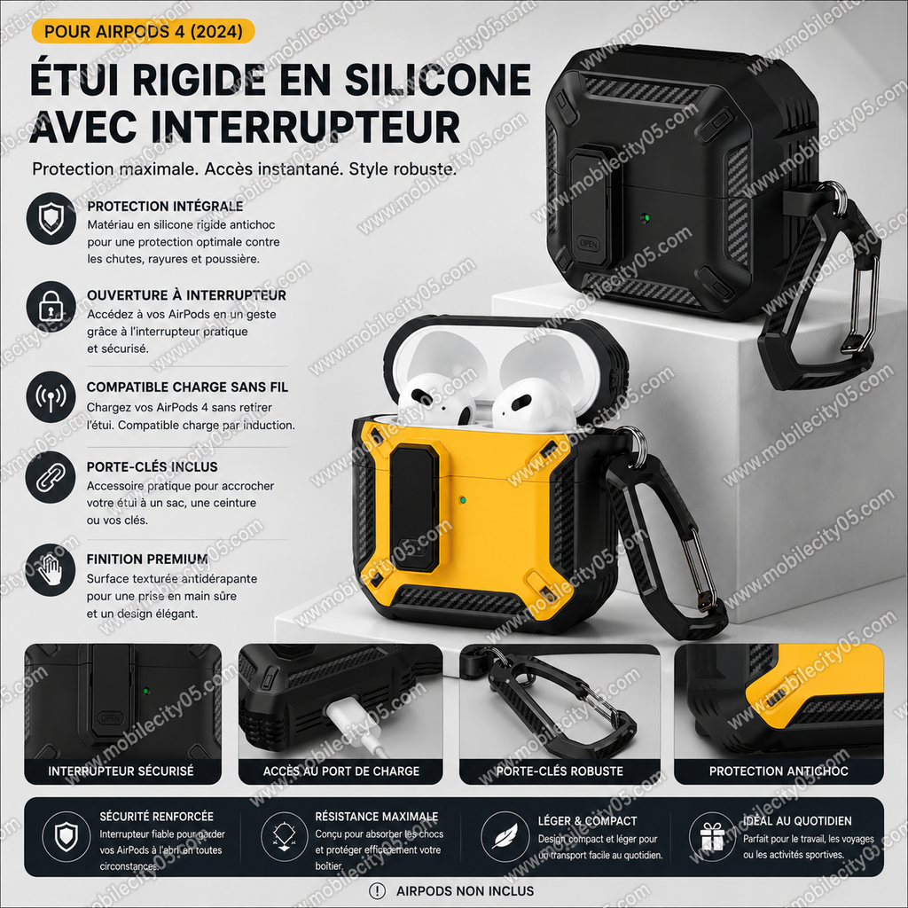 Étui rigide en silicone avec interrupteur – Apple AirPods 4 (2024)