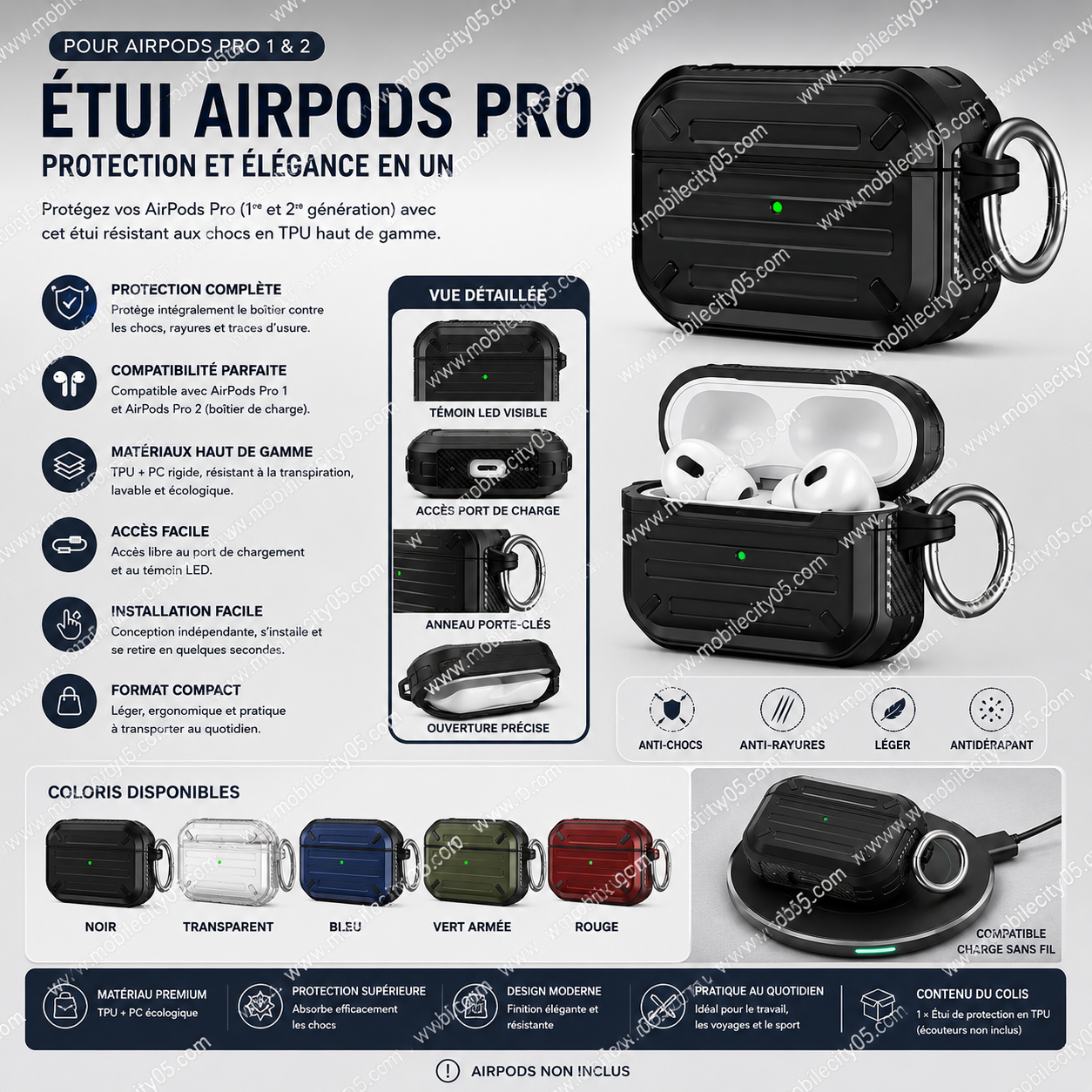 Étui Résistant aux Chocs en TPU pour AirPods Pro 1 & 2