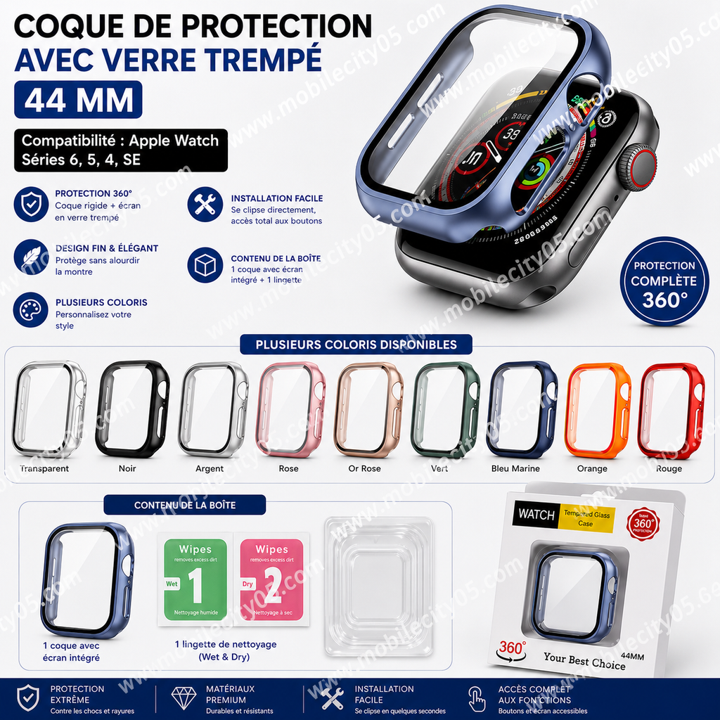 Coque de Protection avec Verre Trempé 44 mm (Séries 6, 5, 4, SE)