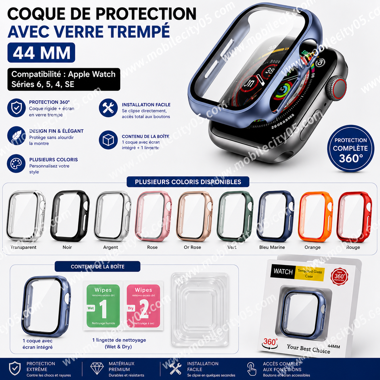 Coque de Protection avec Verre Trempé 44 mm (Séries 6, 5, 4, SE)