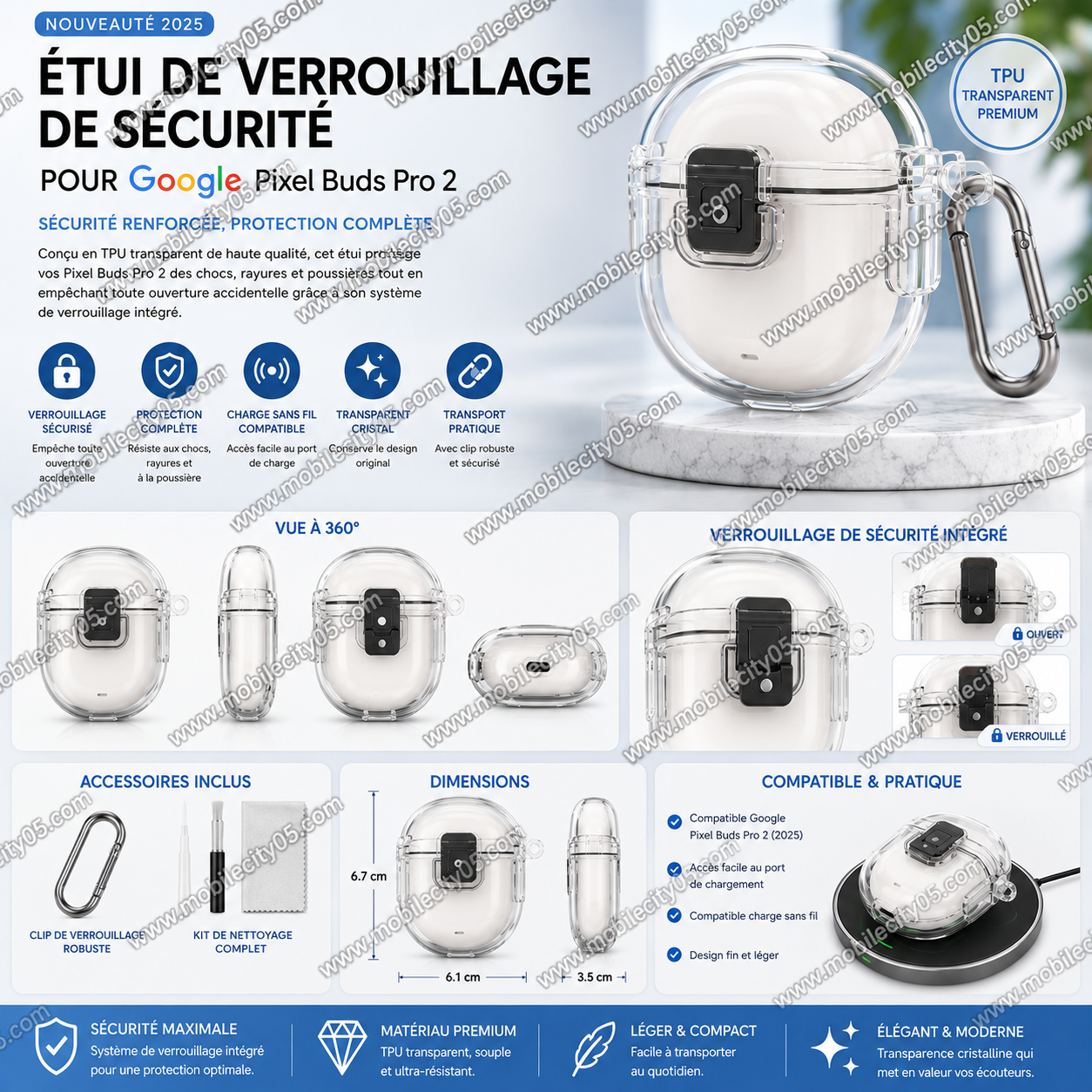 Étui de verrouillage de sécurité 2025 pour Google Pixel Buds Pro 2