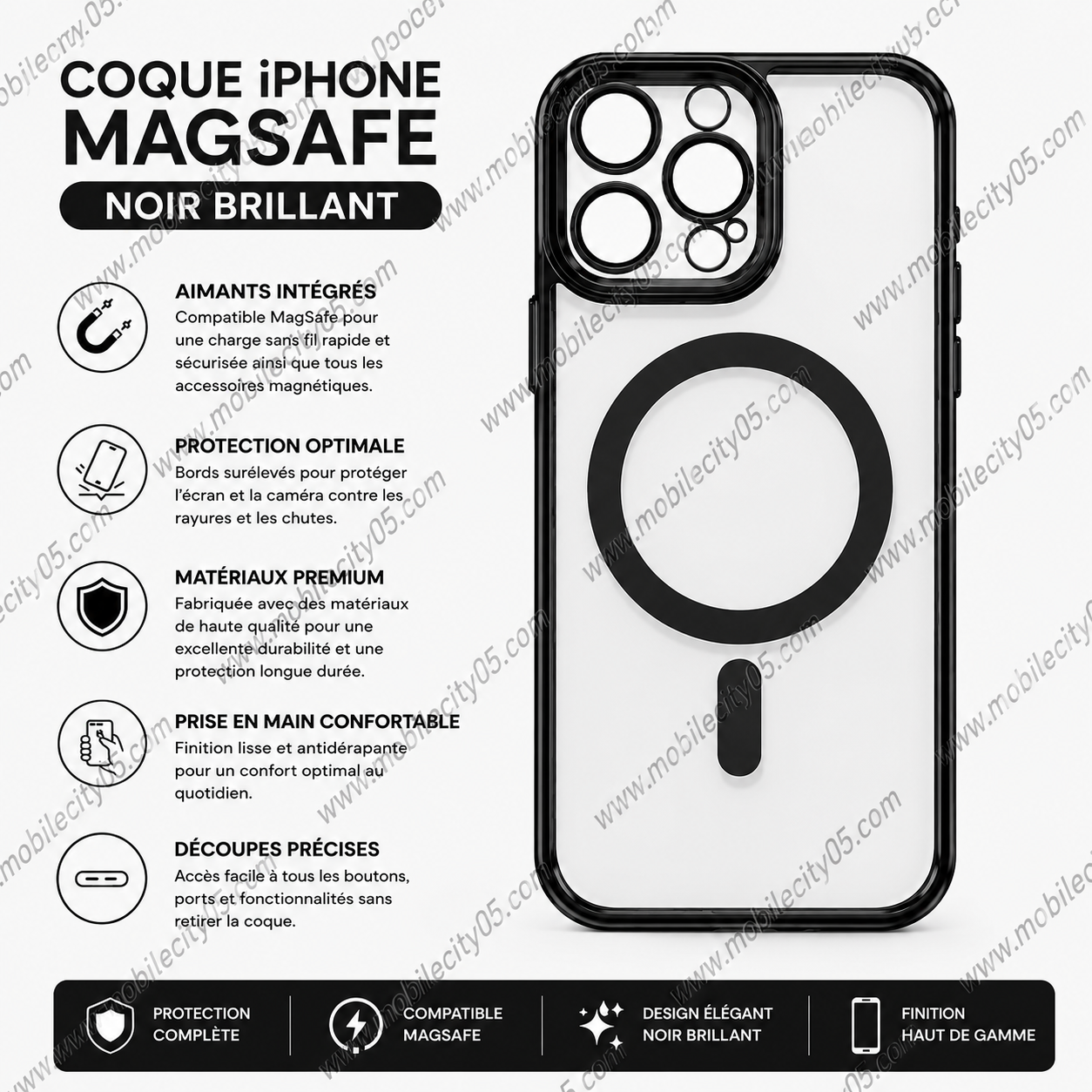 Coque iPhone MagSafe  noir brillant