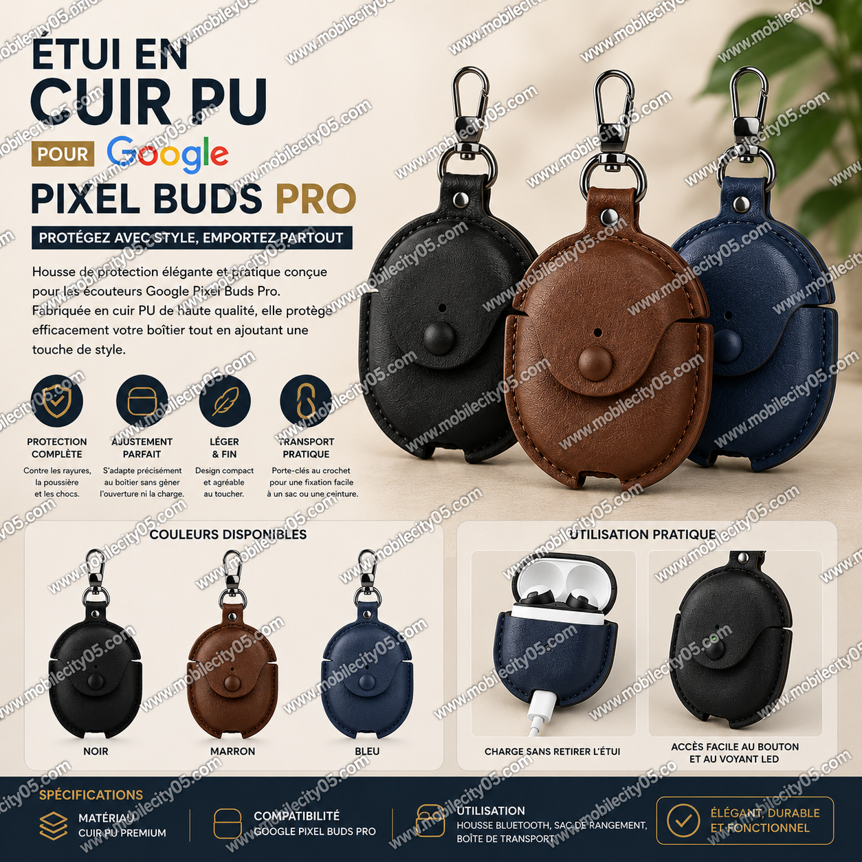 Étui en cuir PU pour Google Pixel Buds Pro