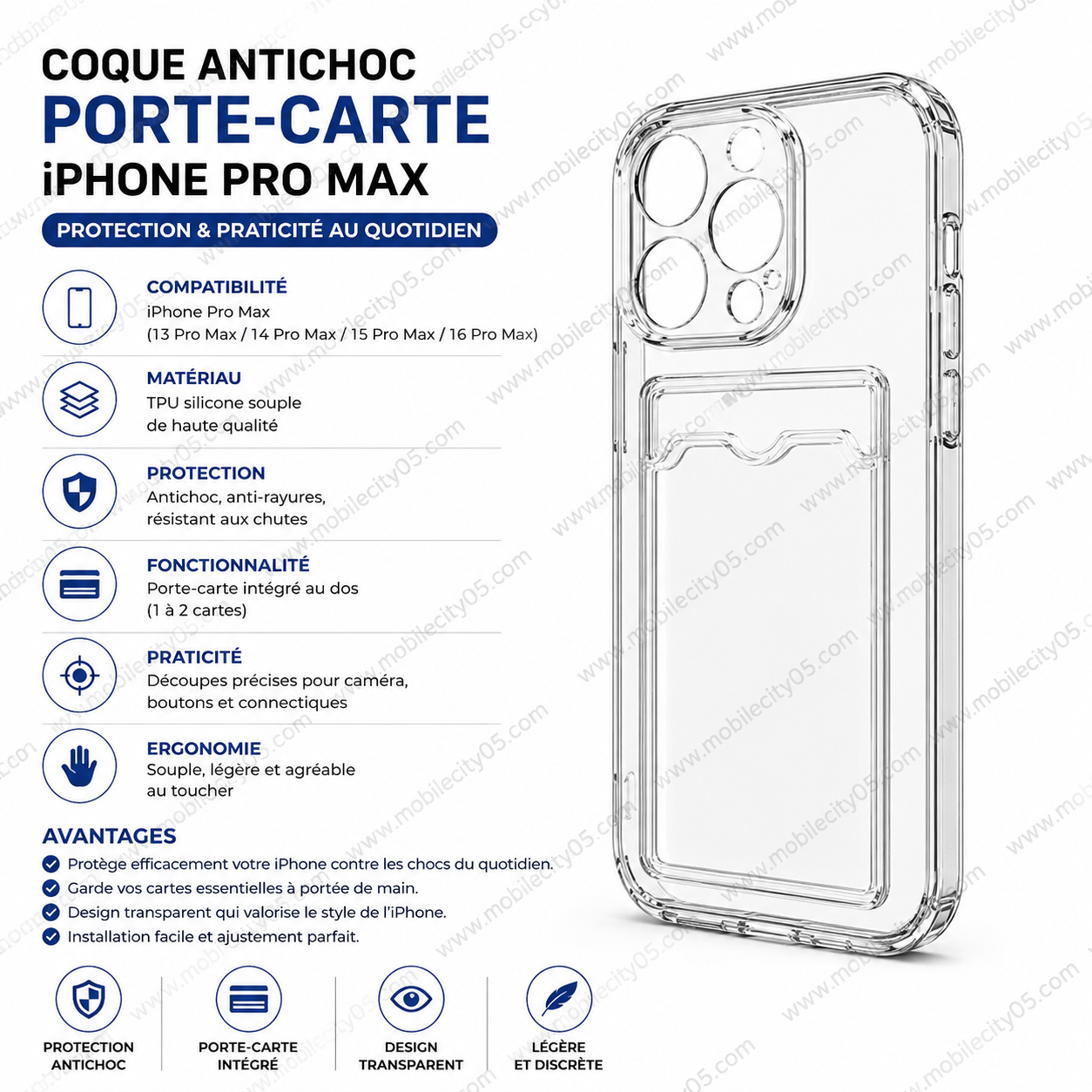 Coque antichoc porte-carte iPhone Pro Max