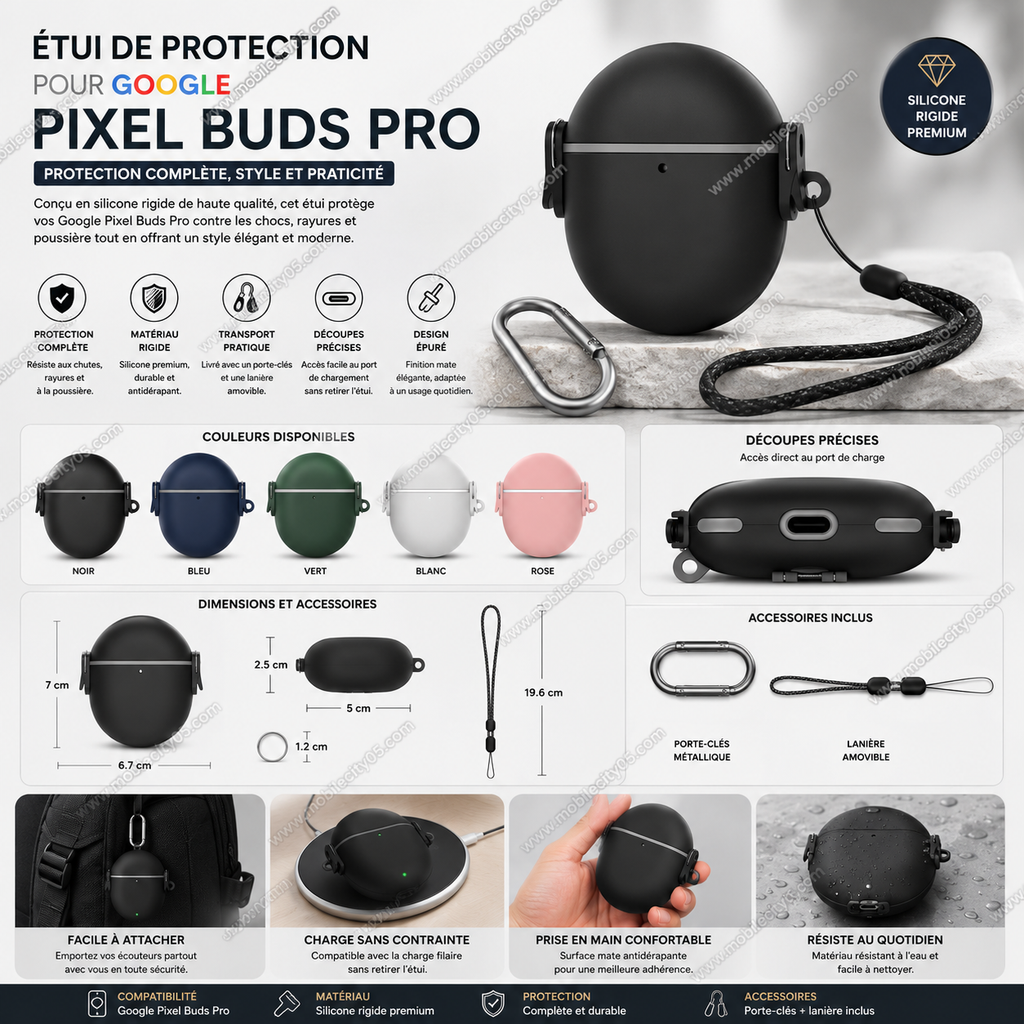 Étui de protection en silicone rigide pour Google Pixel Buds Pro