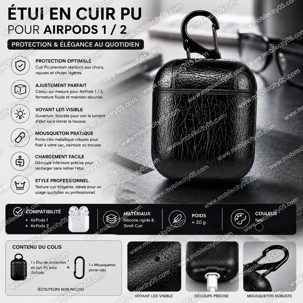 Étui AirPods 1 / 2 / – Style Affaires avec porte clés