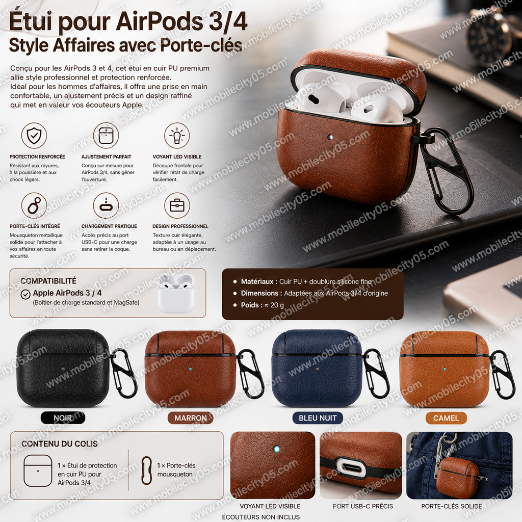 Étui pour AirPods 3/4 – Style Affaires avec Porte-clés