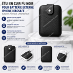 Étui en Cuir PU noir pour Batterie Externe iPhone MagSafe