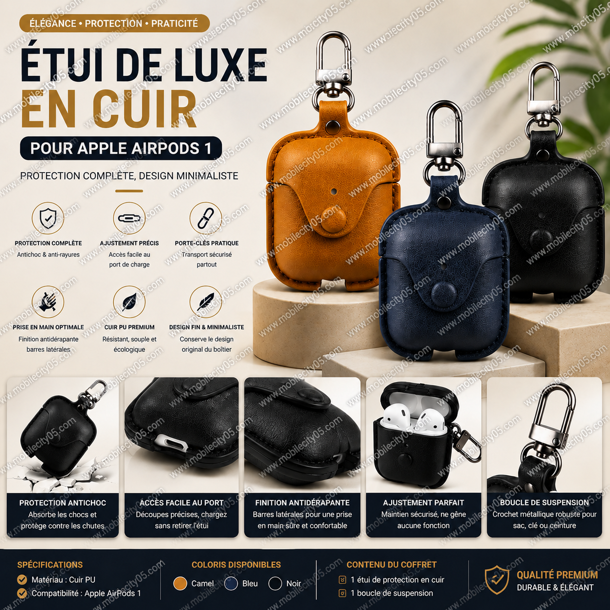 Étui de luxe en cuir pour Apple AirPods 1