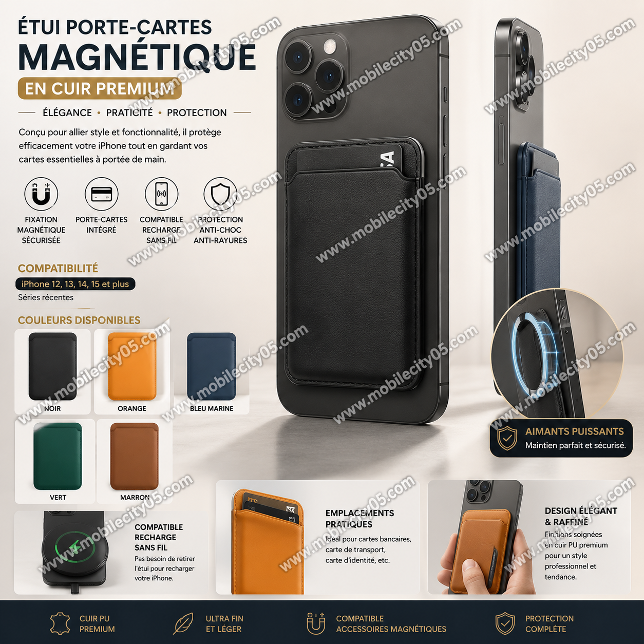 Etui Porte-cartes magnétique en cuir
