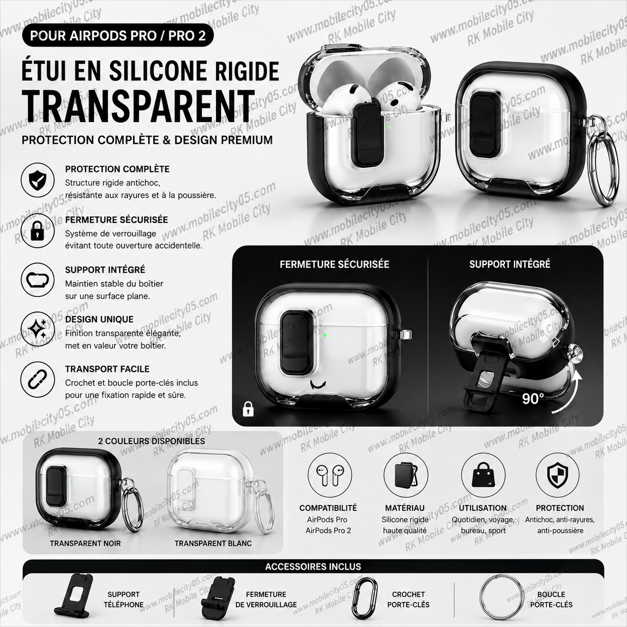 Étui en silicone rigide transparent pour AirPods Pro / Pro 2