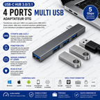 USB-C HUB 3.0/3.1 – 4 Ports Multi USB - Adaptateur OTG