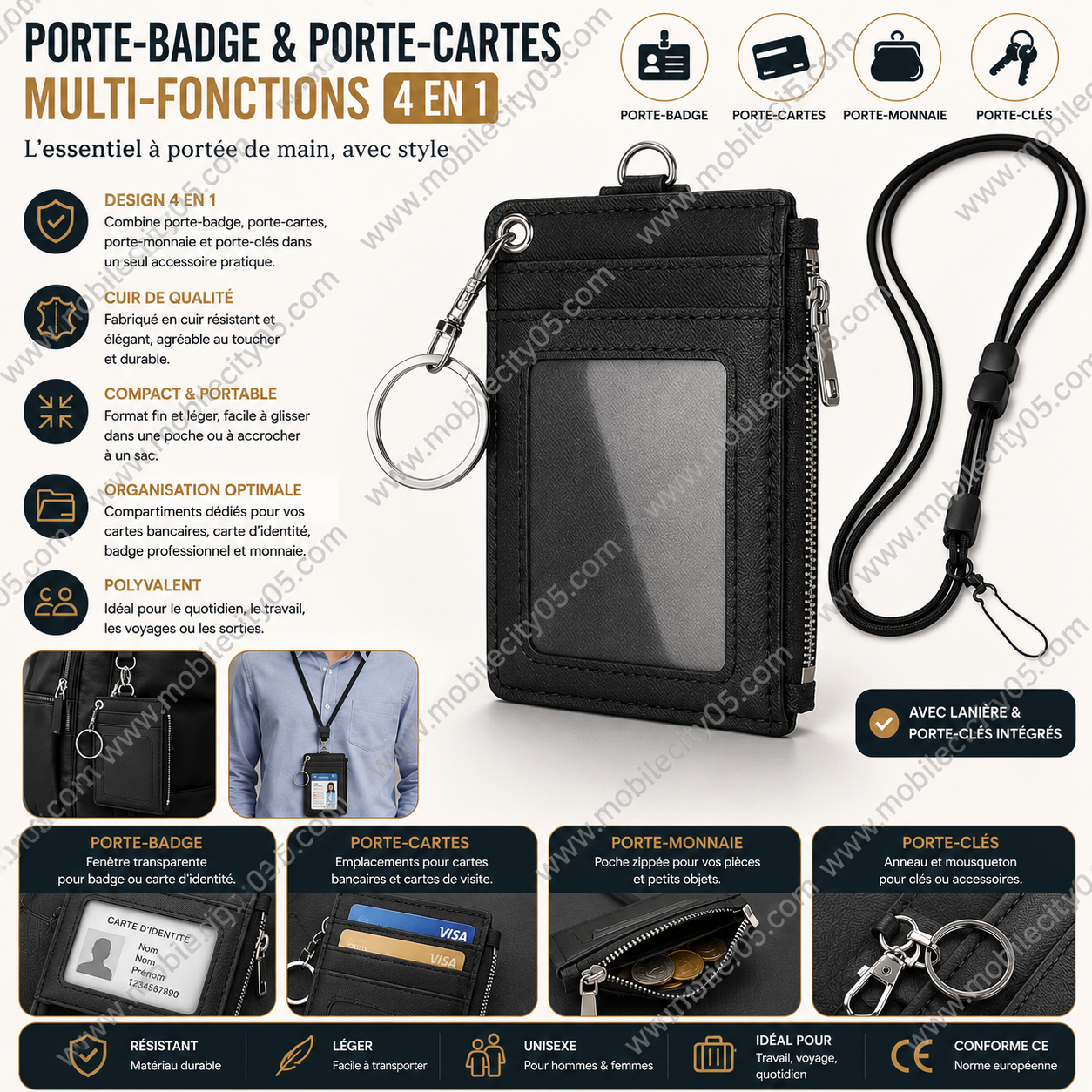 Porte-badge & Porte-cartes en cuir – Multifonction