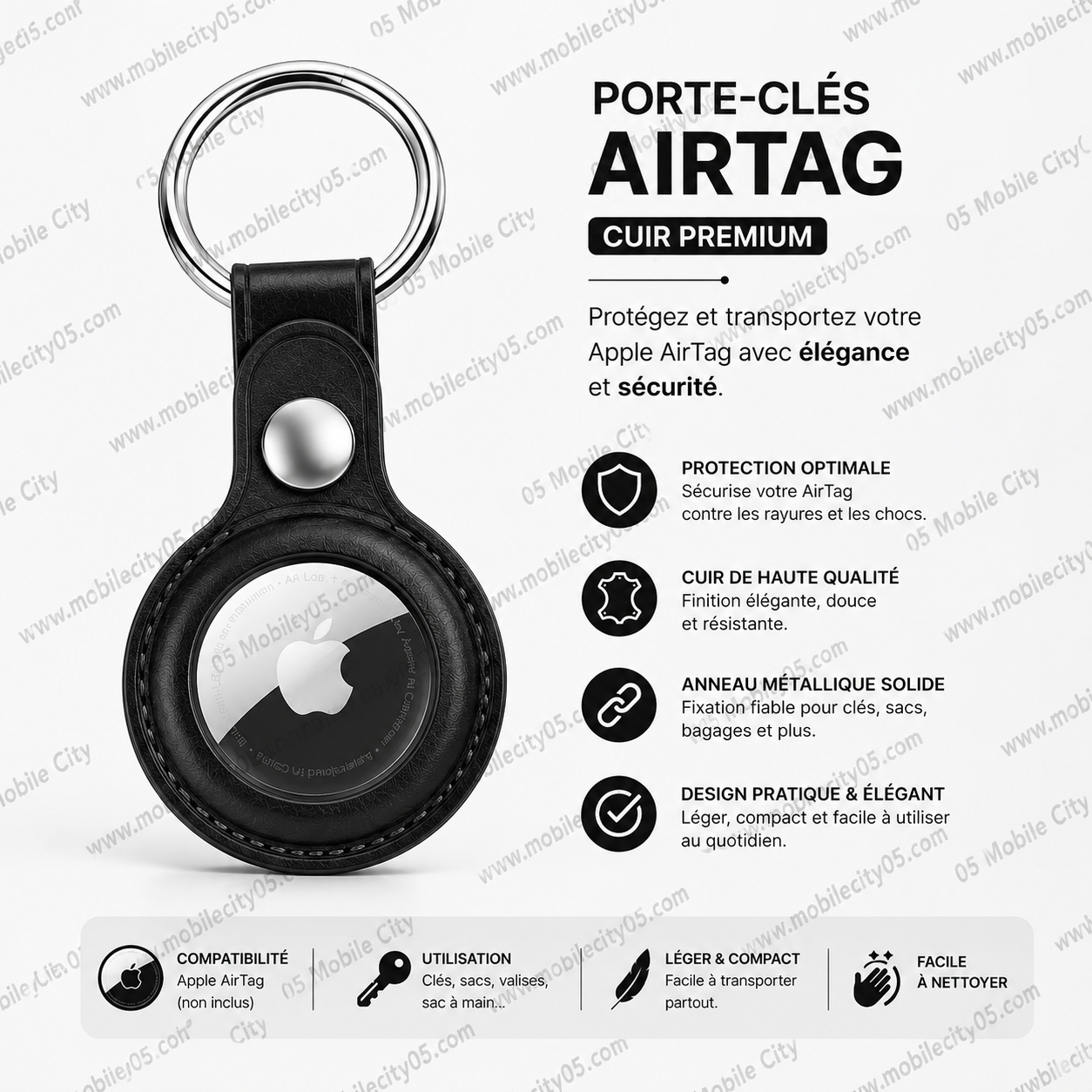 Porte-clés compatible AirTag en Cuir