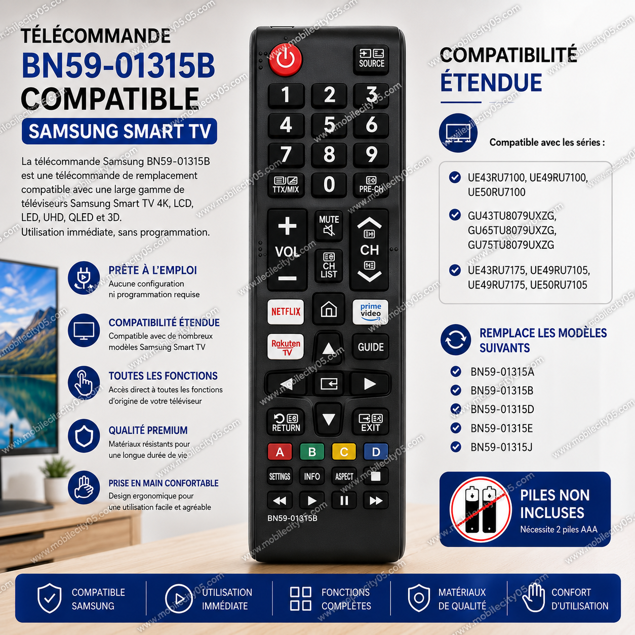 Télécommande BN59-01315B compatible Samsung Smart TV