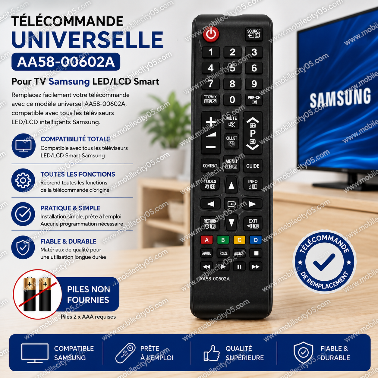 Télécommande Universelle de Remplacement AA58-00602A – Pour TV Samsung LED/LCD Smart